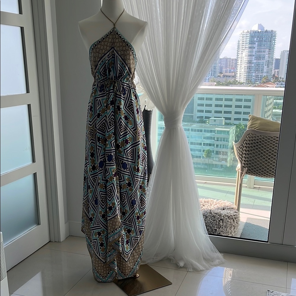 Nicole Miller Collection Silk Geometric Print Halter Maxi Dress sz 8